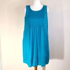Calvin Klein teal sleeveless cotton pleated fully lined casual dress sz 8